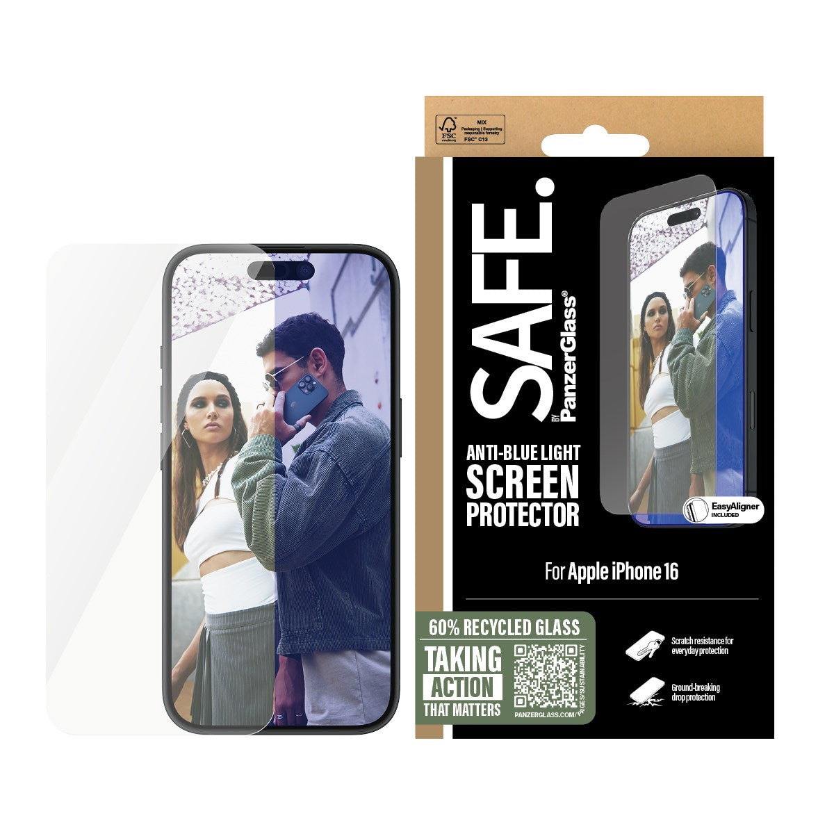 SAFE. by PanzerGlass® Anti-Blue Light Displayschutz iPhone 16 | 15 | Ultra-Wide Fit